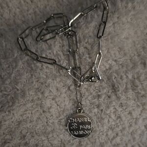 CHANEL Silver Chain Necklace with Coin Pendant - Silver